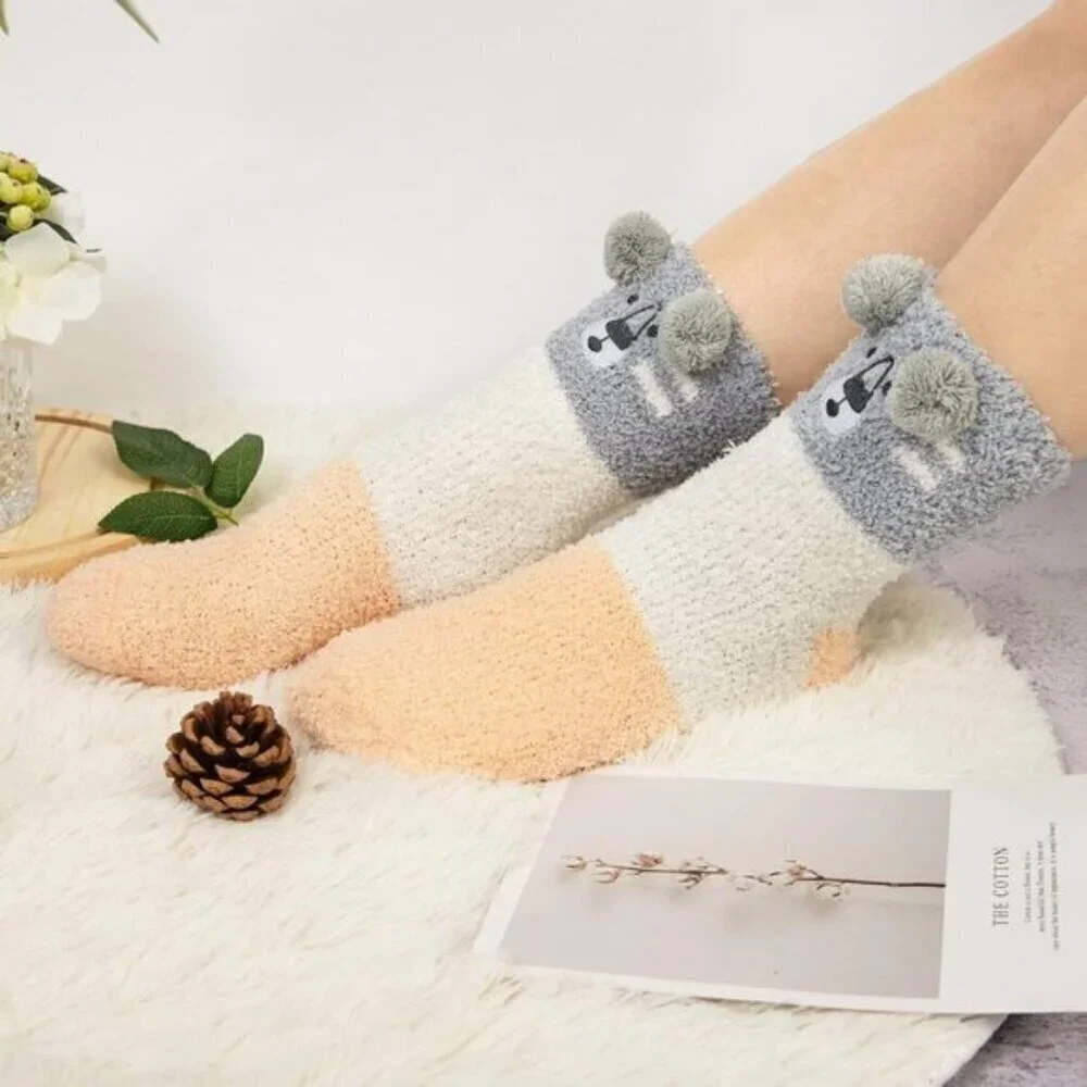 Loritta Women’s Fuzzy Socks 3-Pair Warm Cozy Fluffy Cute Animal Slipper Socks
